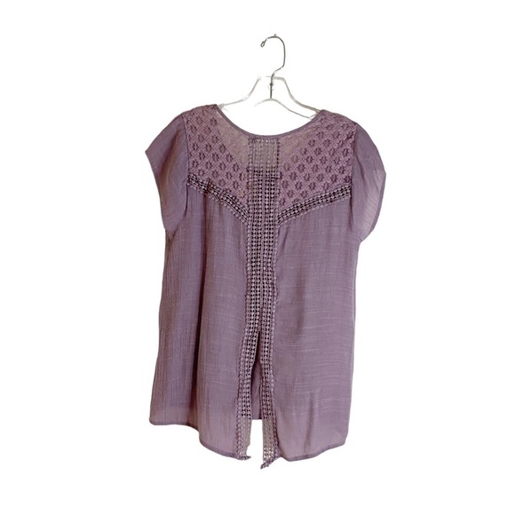 Boho Embroidered Flowy Cap Sleeve Purple Top Women Size Medium HSH - Picture 4 of 8